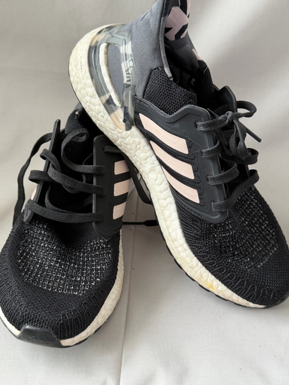 Adidas Women’s Black Ultraboost with Pale Pink Stripes (shoe A 0201)
